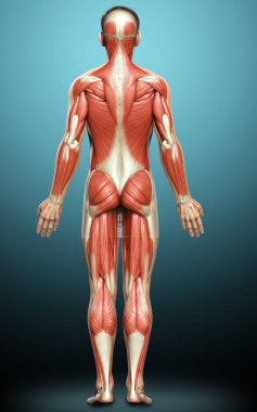 3D, erkek kas sisteminin tıbben doğru bir gösterimi.