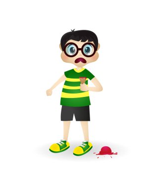 Küçük çocuk onun dondurma düştü ağlıyor