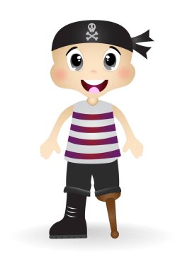 Beyaz ve kırmızı gömlek ile sevimli korsan çizgi