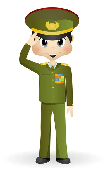 Groene Algemene Militaire Cartoon — Stockvector