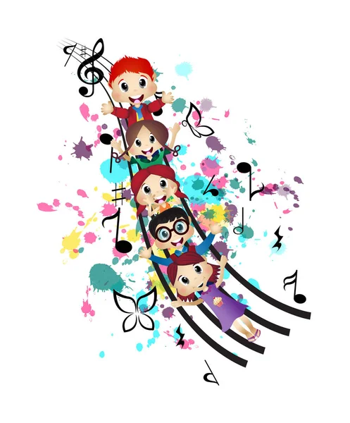 Счастливые Дети Музыка — стоковый вектор