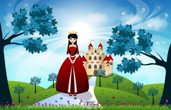 Princesa Bonita Castelo Cor Cheia — Vetor de Stock