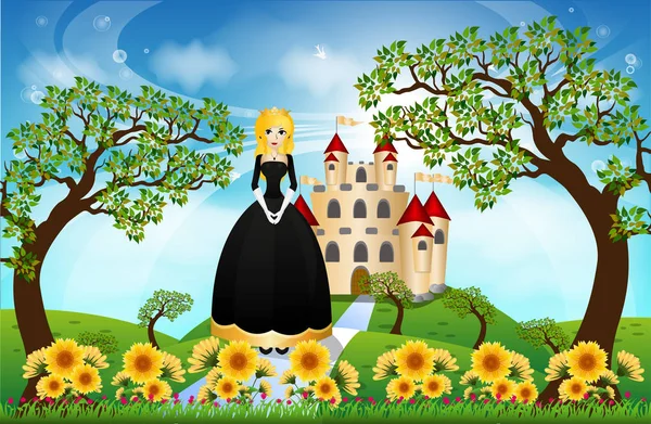 美丽的公主和城堡 — 图库矢量图片
