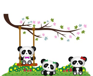 Ağaç dalı altında oynarken panda