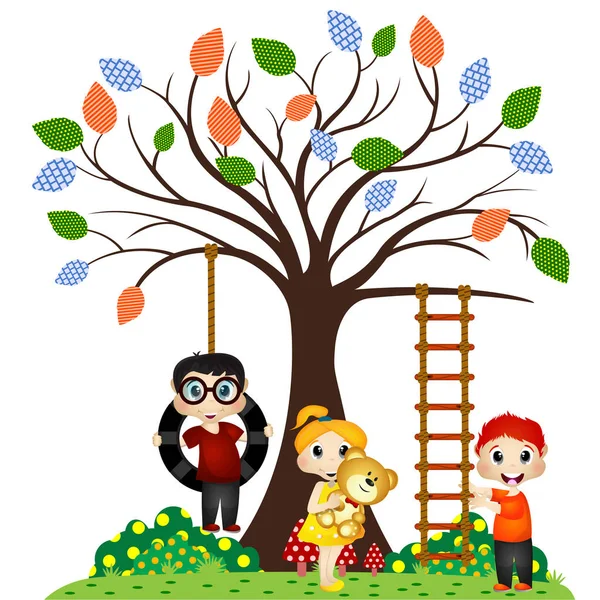 Děti Hrají Pod Stromeček — Stockový vektor