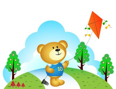 Küçük ayı uçurtma parkta oynarken