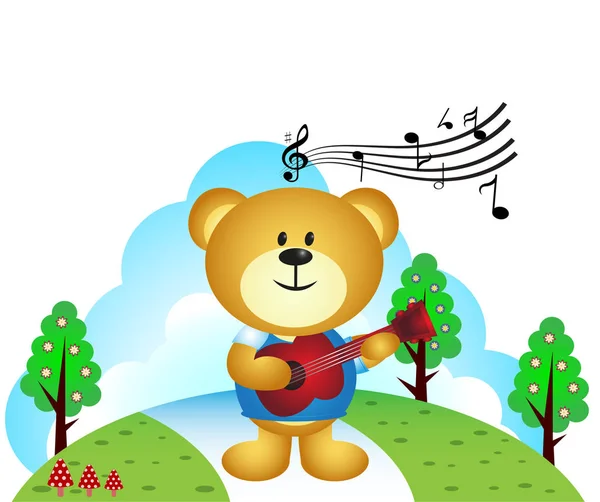 Pequeño Oso Tocando Guitarra Parque — Archivo Imágenes Vectoriales