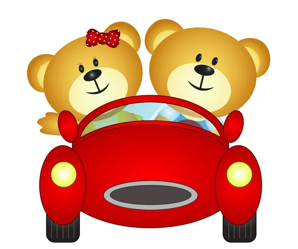 Urso Irmãos Brincando Com Seu Carro Brinquedo — Vetor de Stock