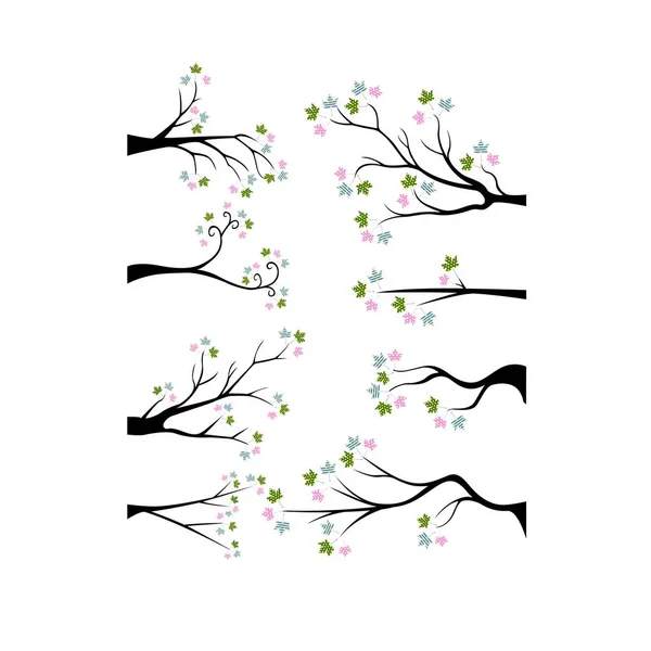 Декоративный Силуэт Ветви Дерева Красочными Цветами — стоковый вектор