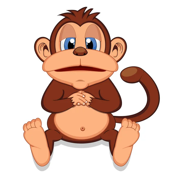 Şişman Maymun Oturma Karikatür — Stok Vektör