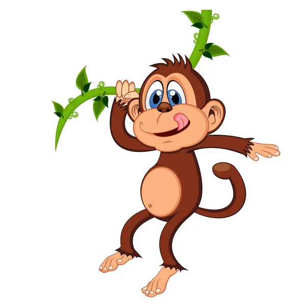 猴子摆动在藤蔓卡通 — 图库矢量图片