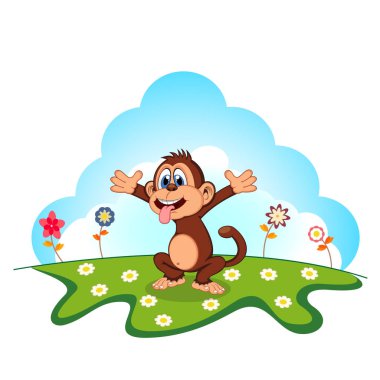 Tasarım için bir bahçede Monkey Karikatür