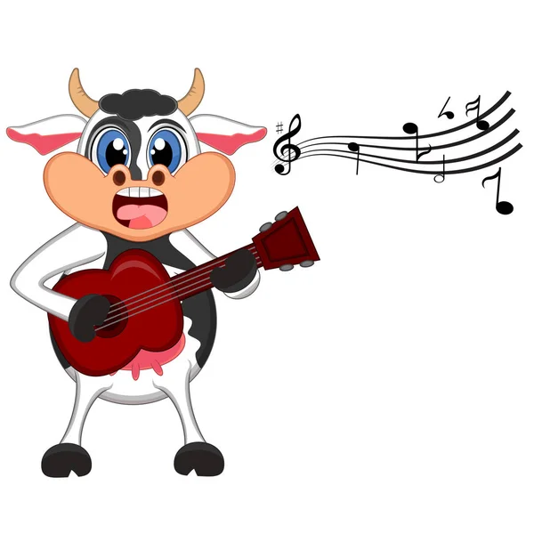 Vache Jouant Guitare Dessin Animé — Image vectorielle