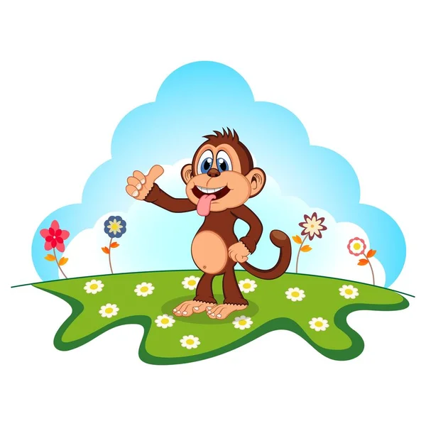 猴子与拇指卡通在花园里为你的设计 — 图库矢量图片