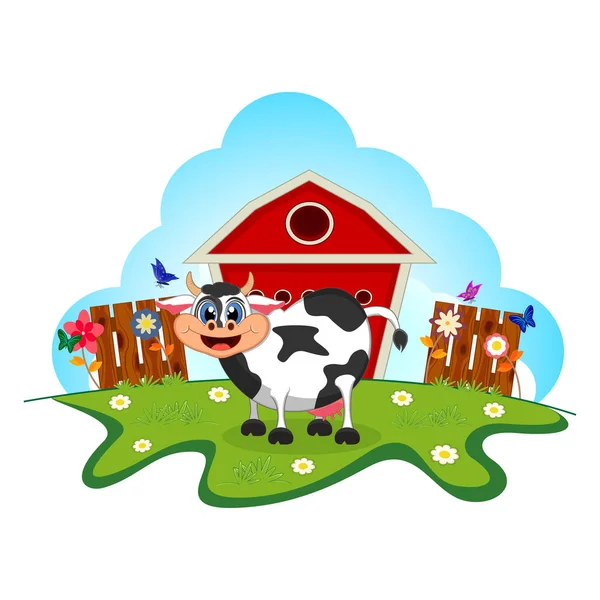 Kuh Cartoon Einem Bauernhof Für Ihr Design — Stockvektor