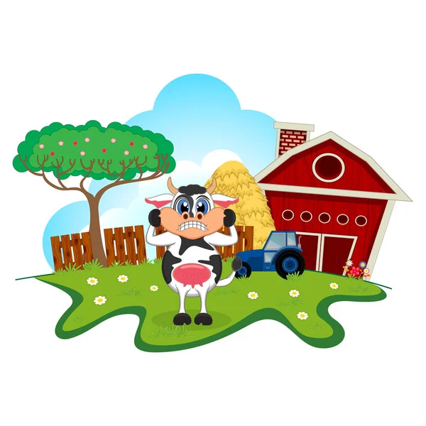 Překvapená Kráva Kreslená Zemědělském Podniku Pro Váš Design — Stockový vektor