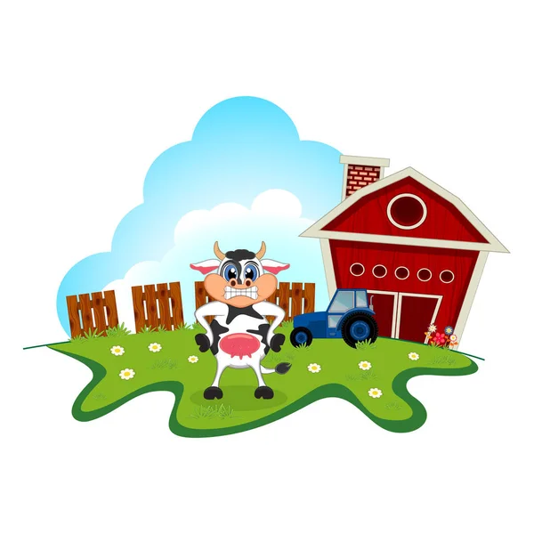 Kuh Niedlichen Cartoon Einem Bauernhof Für Ihr Design — Stockvektor