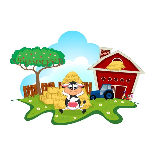Ospalá Kráva Kreslená Zemědělském Podniku Pro Váš Design — Stockový vektor