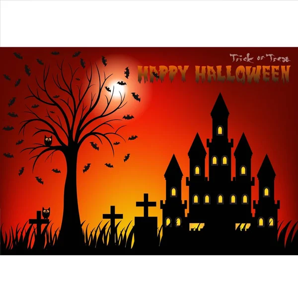 Happy Halloween Wektor Ilustracja Cmentarza Księżyc Pełni Dynia Nietoperz — Wektor stockowy