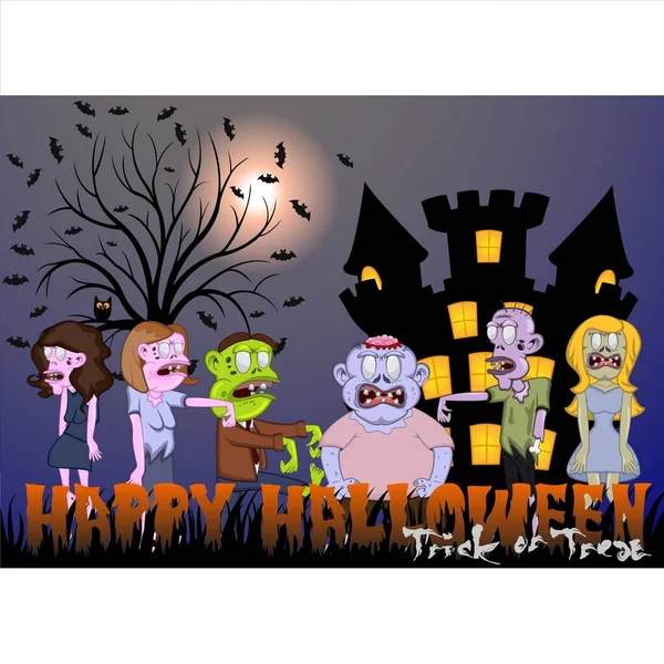 Zombie Och Slott För Happy Halloween — Stock vektor