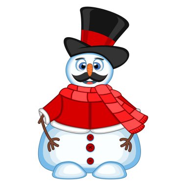 Tasarım vektör illüstrasyon için bir şapka, kırmızı kazak ve kırmızı eşarp giyen bıyıklı kardan adam