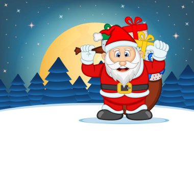 Noel Baba Yıldız, Gökyüzü ve Kar Tepesi Arka Plan Vektör İllüstrasyon ile