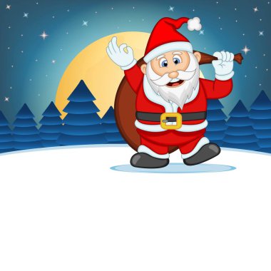 Noel Baba Yıldız, Gökyüzü ve Kar Tepesi Arka Plan Vektör İllüstrasyon ile