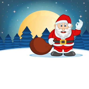 Noel Baba Yıldız, Gökyüzü ve Kar Tepesi Arka Plan Vektör İllüstrasyon ile