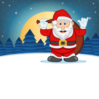 Noel Baba Yıldız, Gökyüzü ve Kar Tepesi Arka Plan Vektör İllüstrasyon ile