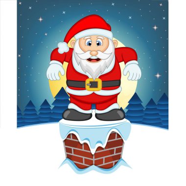 Santa Claus, Kar, Baca ve Tona gece tasarım illüstrasyon için