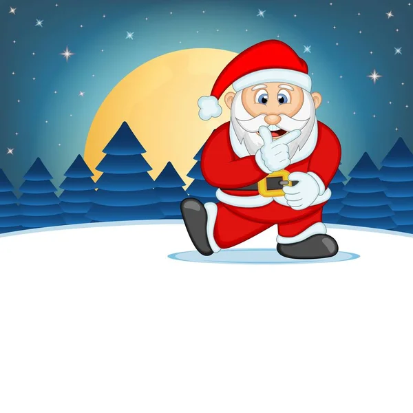 Weihnachtsmann Mit Stern Himmel Und Schneehügel Hintergrund Vektor Illustration — Stockvektor