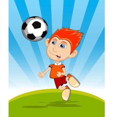 Futbol çizgi filmi vektör çizimi oynayan çocuk.