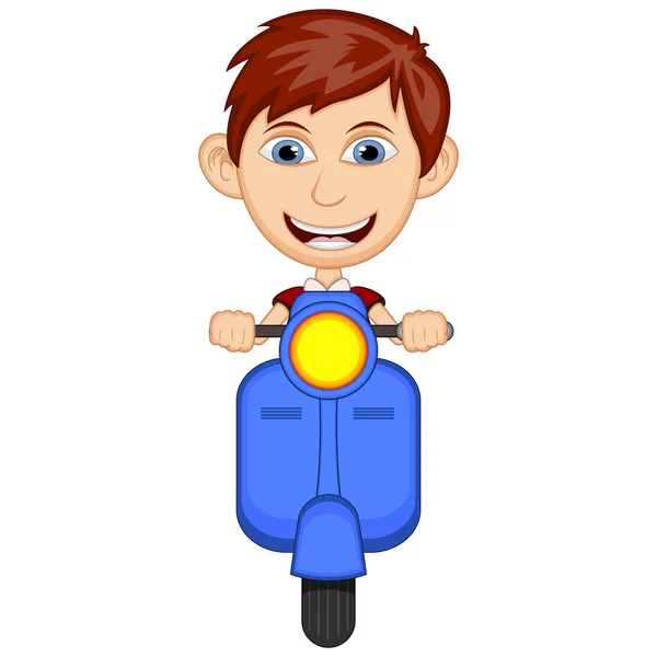 Kleine Jongen Rijden Een Scooter Cartoon Vector Illustratie — Stockvector