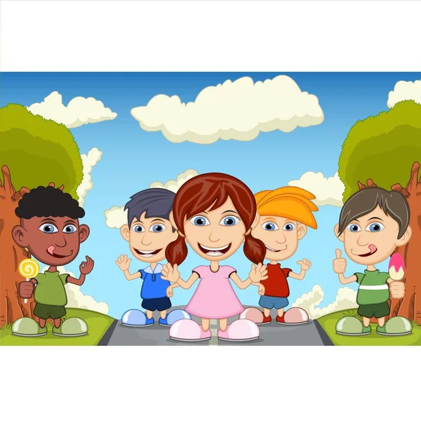 Children Playing Street Cartoon — Stock Vector