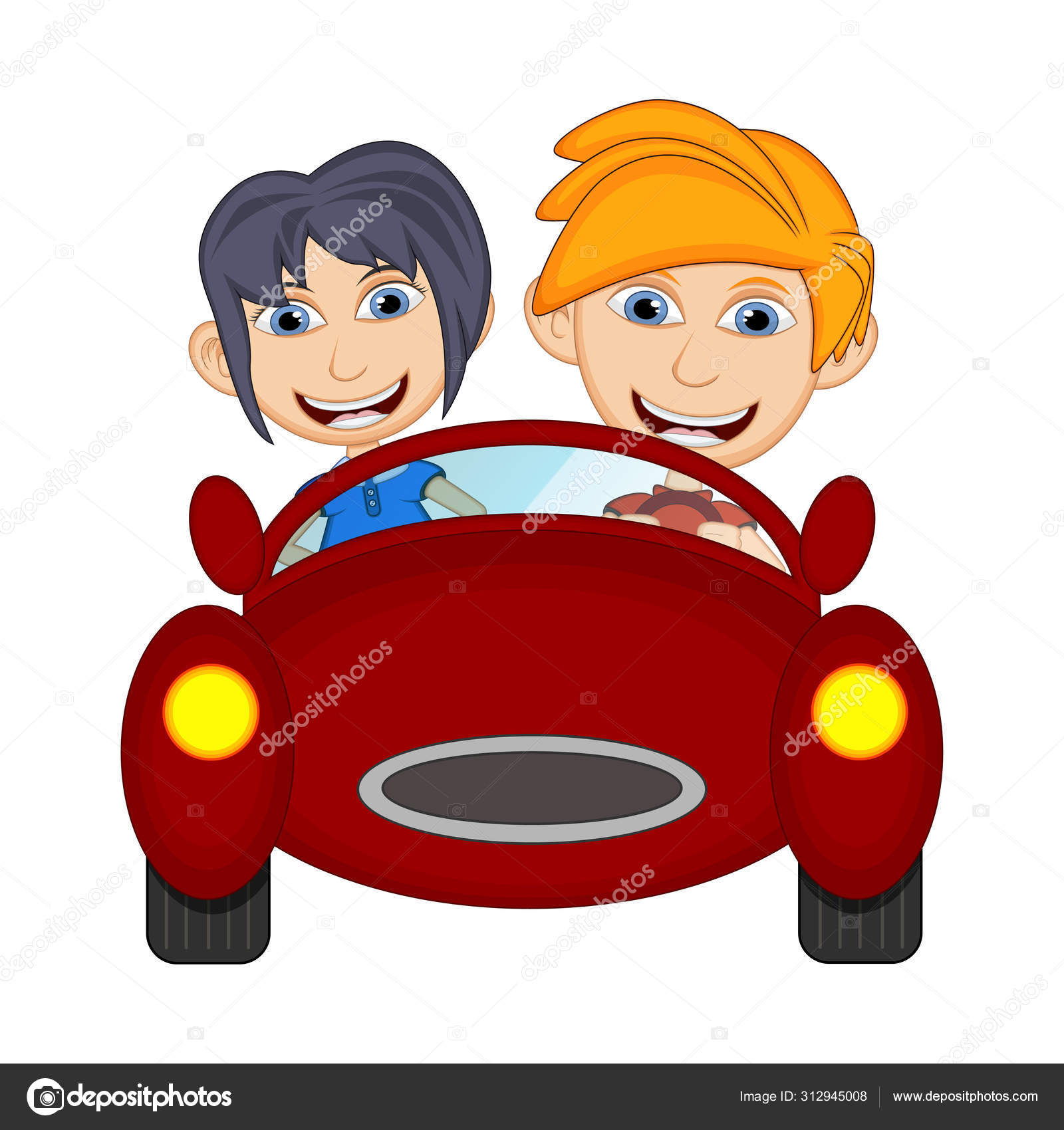 Três crianças dirigindo carros de corrida na estrada 445037 Vetor