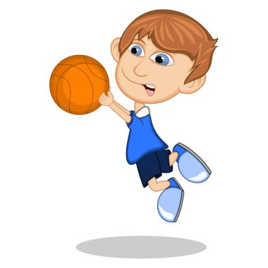 Basketbol oynayan küçük çocuk vektör çizimi yapıyor.