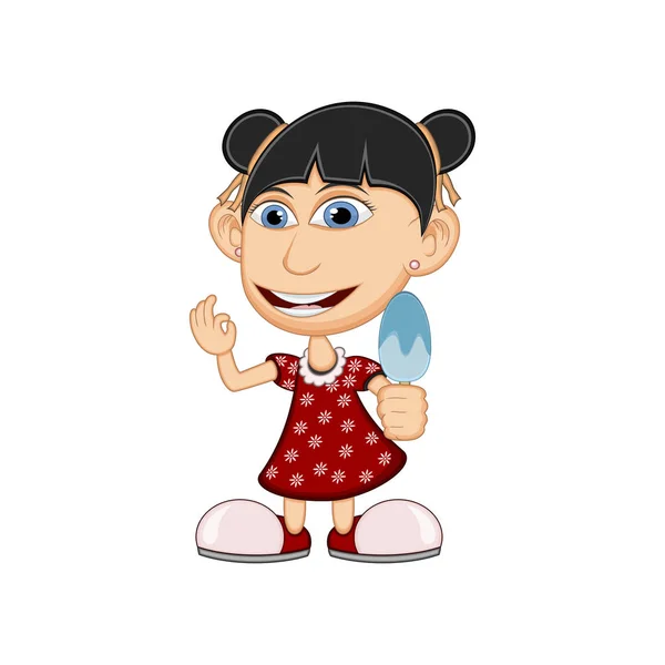 Gadis Kecil Makan Krim Gambar Vektor Kartun - Stok Vektor