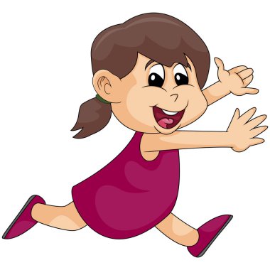 Kız karikatür çizerek mutlu bir şekilde koştu.
