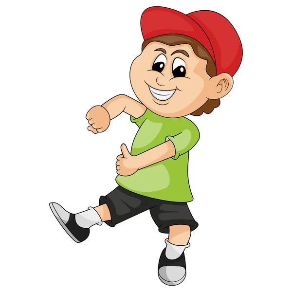 Мальчик Красной Шляпе Счастливо Танцует Векторном Рисунке — стоковый вектор