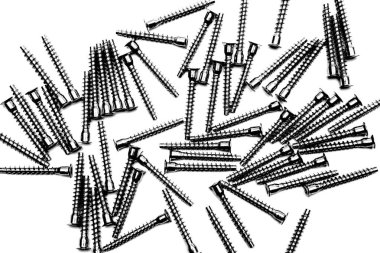 Beyaz arka plan üzerinde mobilya vidaları üstten görünüm Höyük