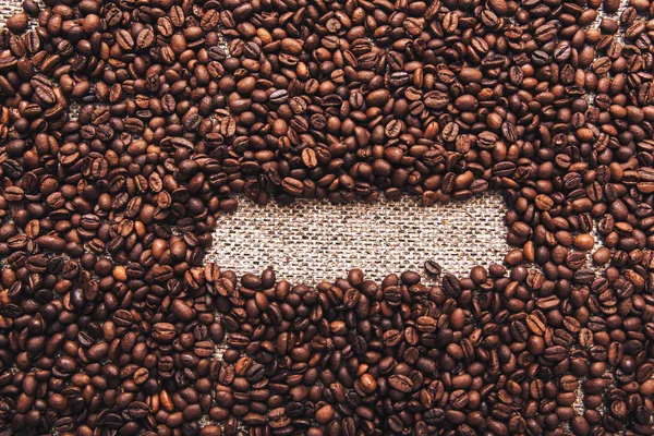 Coffee Beans Sackcloth Background Copy Space — Stock Photo, Image