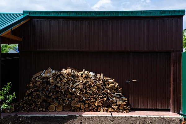 Rundes Brennholz Holzstapeln Gestapelt — Stockfoto