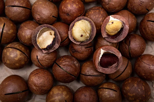 Kraft kağıt üzerinde macadamia fındık
