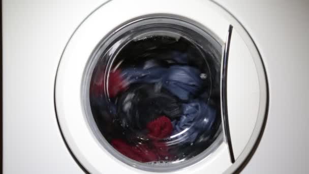 Washing Machine Door Rotating Garments — Stock Video