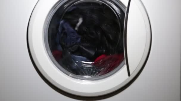 Washing Machine Door Rotating Garments — Stock Video