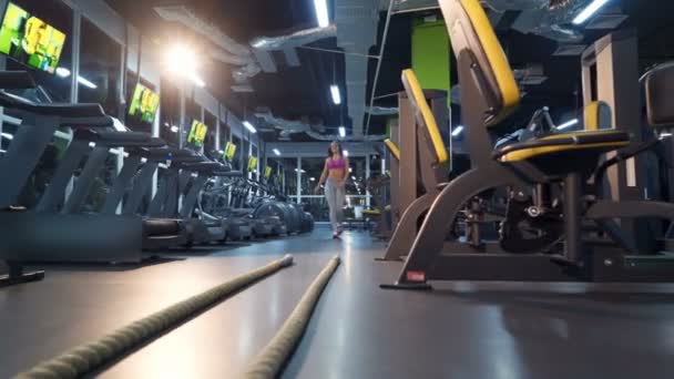 Mujer Joven Haciendo Ejercicio Utilizando Saltar Cuerda Gimnasio Mujer Atlética — Vídeos de Stock