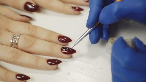 Manicurist Attaching Rhinestones Nails Manicure Beauty Salon — Stock Video