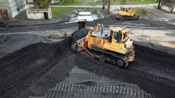 Crawler Bulldozer Fungerar Kolgruvor Energi För Värmekraftverk Industrin — Stockvideo