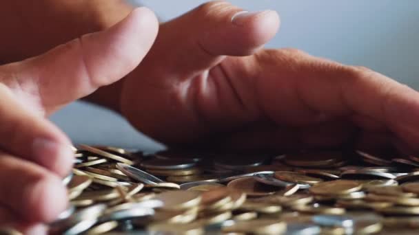 Close Gold Silver Coins Hand Slow Motion — Stock Video