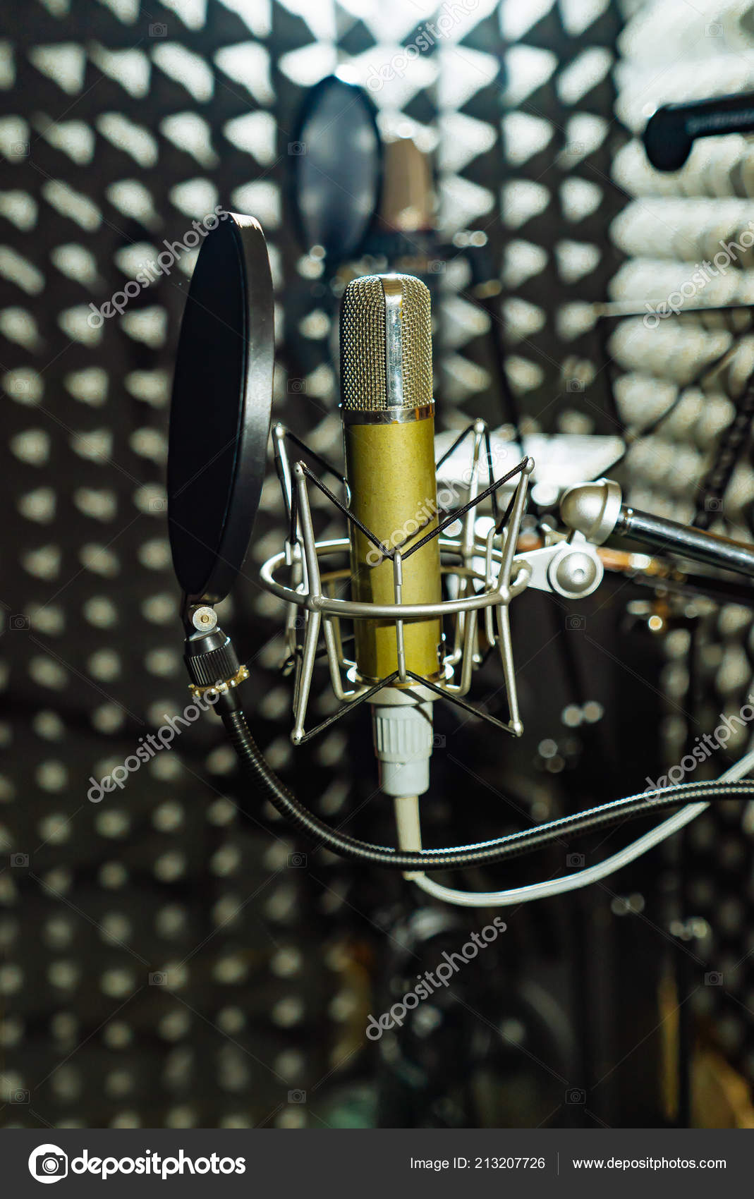 Professional studio microphone over music studio Stock Photo by